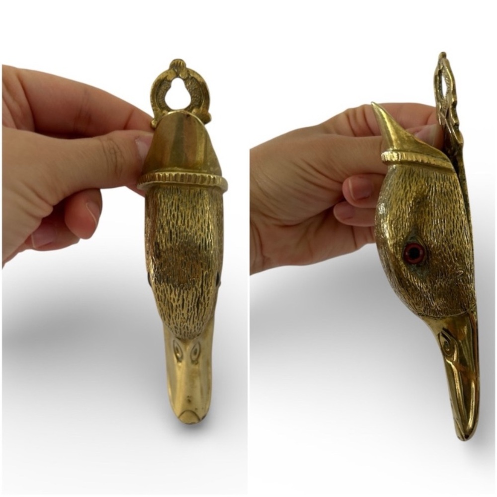 Antique Brass Figural Duck Paperweight Letter Holder Wall Mount - Picture 4 of 16